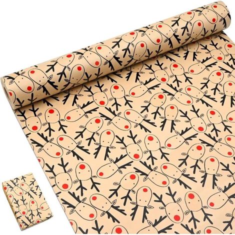 XEPHO Rouleau de papier cadeau de Noël de 3 m, papier kraft recyclable imprimé avec de jolis bois de cerf pour emballage cadeau d'anniversaire, de mariage, de Noël (1/5)