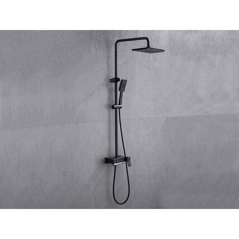 Ensemble de douche avec cascade – Mitigeur et boutons-poussoirs – Douchette et barre coulissante – Noir mat (1/5)