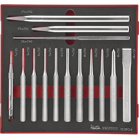 Jeu de burins et chasses Foam2 tray 14 pièces Teng Tools TEDPC14 (1/2)