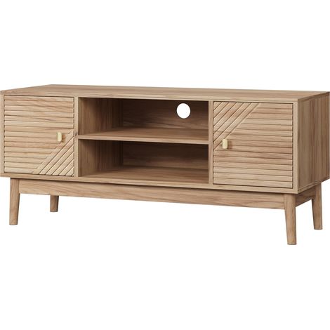 TV-Lowboard mit Stauraum und Kabeldurchlass, Mid-Century-Stil, fuer Wohnzimmer, aus MDF, 110 x 40 x 48 cm, Eiche (1/5)