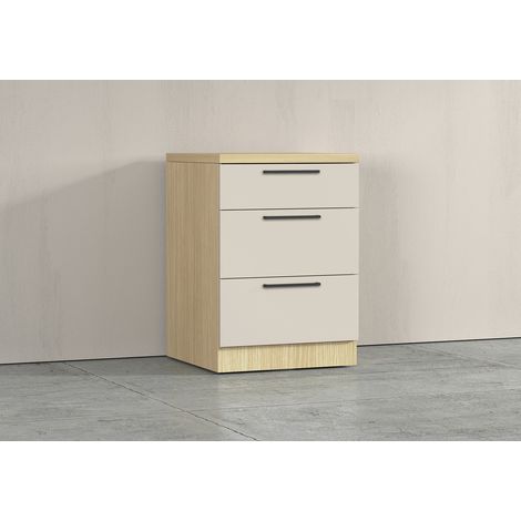 Meuble bas 3 tiroirs de cuisine moderne cachemire/chêne Louna (1/5)