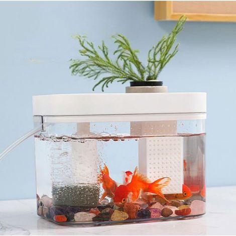 Aquarium Transparent avec Couvercle, Pompe à air USB, décoration de Bureau, Petit Aquarium pour Poissons Betta, crevettes, Poissons Rouges, A