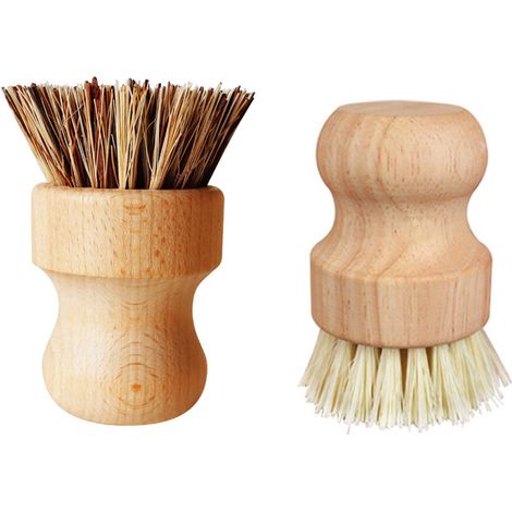 Brosse À Vaisselle En Bois - Manche En Bambou Naturel - Soies En Sisal Végétal - Pour Casseroles Poêles Et Surfaces Cuisine - Lot De 2 (1/5)