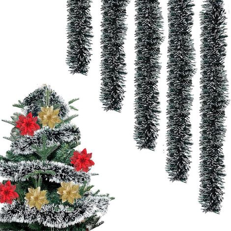 Weihnachtsgirlande 10m künstliche Tanne für Innen & Außen Grün&Weiß