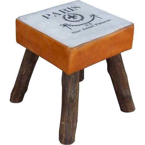 tabouret en bois de manguier finition artisanale assise colorée - marron bois et tissu écru paris (1/5)