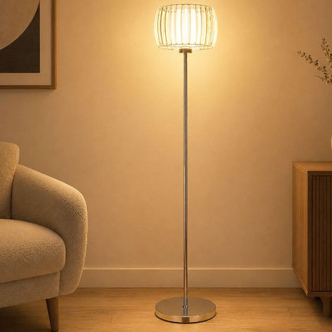 LED Stehleuchte Stehlampe Wohnzimmerlampe Fußschalter Silber chrom H 150 cm (1/5)