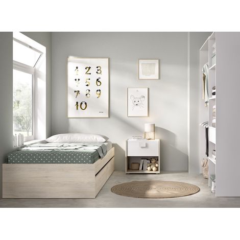 DEKIT GRUPO RIMOBEL LAGO PACK - CONJUNTO DE CAMA NIDO CON 2 CAJONES, MESITA DE NOCHE Y ARMARIO VESTIDOR - NATURAL (1/5)
