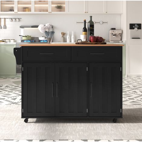 MEUBLIV carrito de cocina negro 129 x 46 x 91,5 cm con encimera abatible y ruedas (1/5)
