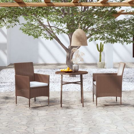 3 PCS Juego de cena para jardín Vime Pe Brown