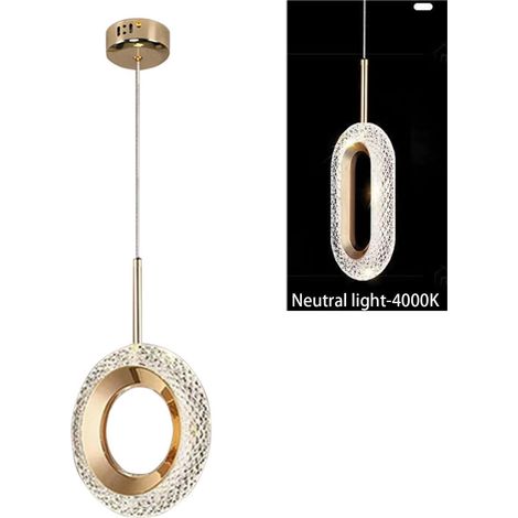 Plafonniers suspendus LED, lampes suspendues rondes en cristal doré chromé, lumière neutre 4 000 K, pour chambre, couloir, entrée, cuisine (1/5)
