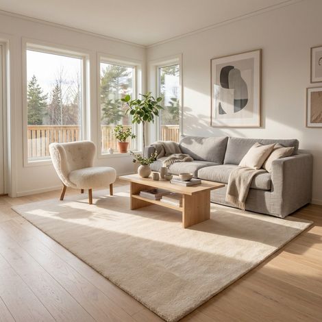 Tapis Gabbeh tissé Tapis Uni - Tapis en laine - 200x200cm, Square - 100% Laine vierge - Tissé main - Beige