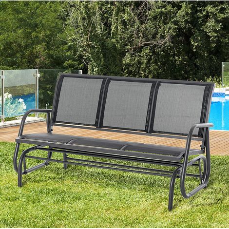 Panchina altalena da giardino a 3 posti in metallo nero 147 x 75 x 85 cm OKWISH (1/5)