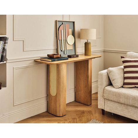 Lisa Design – Console en bois plaqué chêne 120 cm – Finition satinée – Résistante à l'humidité et aux rayures – Design moderne avec cannage