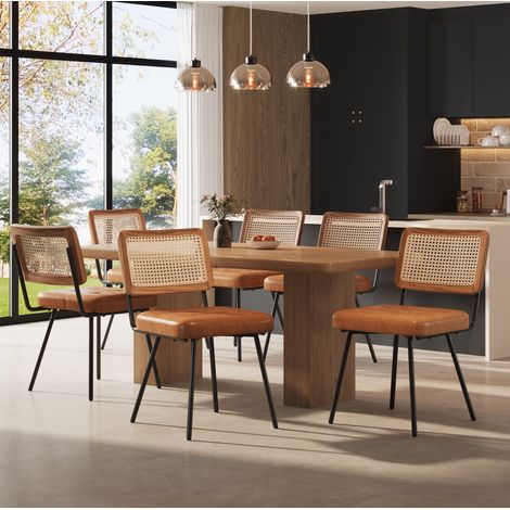 Lot de 6 chaises de salle à manger 61x46x79 cm en PU marron, modernes pour salon FloraGrace (1/5)