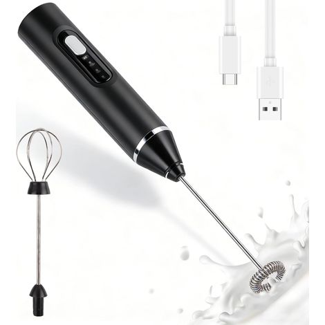 Handheld Electric Milk Frother - Rechargeable Cordless with Removable Stainless Steel Attachment - Portable Milk Frother for Latte, Cappuccino, Matcha & Hot Chocolate