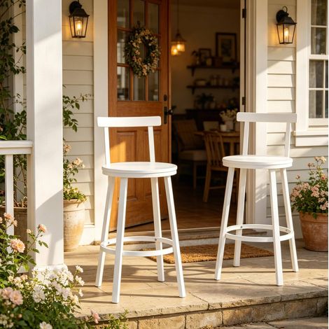 Chaise banc tabouret 65 cm dossier métal MDF blanc HAVRYA (1/5)