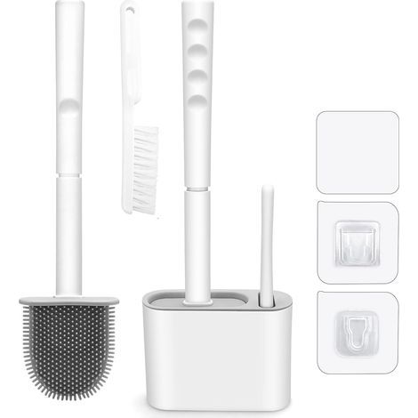 Brosse de Toilette en Silicone et Brosse de Nettoyage, Brosses WC avec Long Manche,Brosse Toilettes WC avec Support Mural pour Salle de Bains ou WC (1/5)