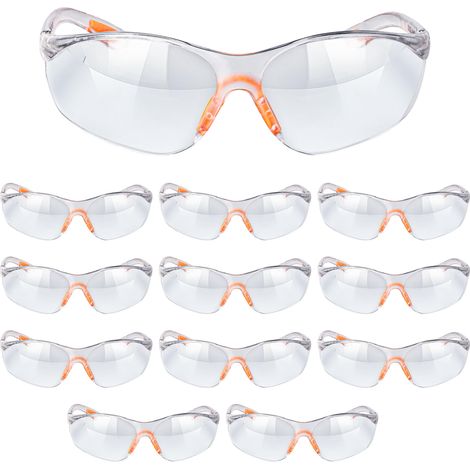 Arbeitsschutzbrille – 12 Stück transparente Schutzbrille mit Kunststoffgläsern – DIY Staub Chemie High School Labor Herren Schutzbrille