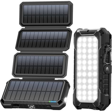 Chargeur Solaire Portable 20000 mAh avec 4 Panneaux solaires, Batterie Externe étanche avec 4 Ports USB 18 W, Chargeur Rapide QC 3.0 USB C Power Bank pour téléphone Portable, Tablette