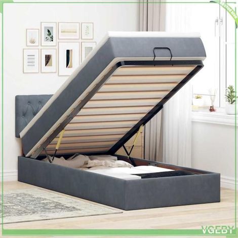 Cadre de lit ottoman avec matelas - 3312663 - Velours gris foncé - 90x190 cm - Rangement hydraulique & LED (1/5)