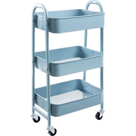Chariot de Rangement Métal Chariot à roulettes 3 Niveaux Chariots Cuisine Chariots de Service Roulant pour Chambre Salle de Bain Bureau, Gris-Bleu (1/5)