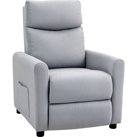 Poltrona Reclinabile 135° Max 73x86x100 cm in Tessuto Effetto Lino Schiuma Acciaio e Legno Grigio Chiaro (1/5)