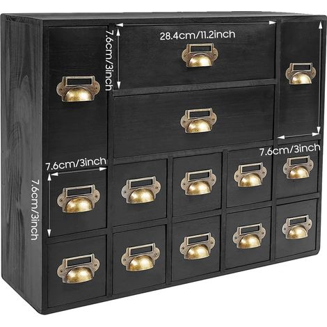 Mobile contenitore con 14 cassetti, design vintage, colore nero. (1/2)