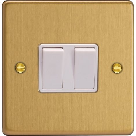 Varilight 2-Gang 10A Rocker Switch Brushed Brass 1- or 2-Way Indoor