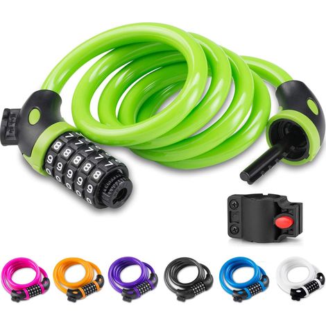 Cadenas de Vélo, Long 120cm x 12mm,Cable Antivol pour Vélo Scooter Motos Portail Vélo avec 5 Chiffres Intelligente Code,Vert (1/5)