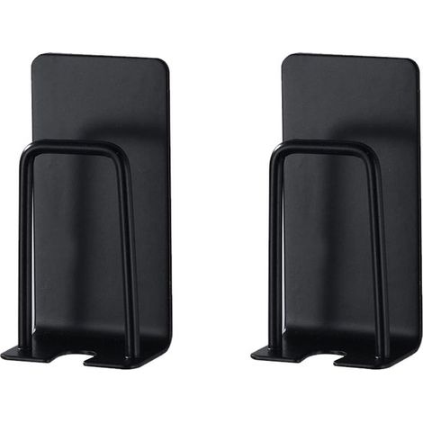 Juego de 2 soportes para cepillos de dientes, de acero inoxidable, para baño, aptos para cepillos de dientes y vasos, diseño negro. (1/5)