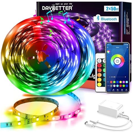 Bande LED, 15 m, RGB, Bluetooth, application, pour la décoration de meubles, téléviseurs, étagères et environnements intérieurs.-AquaForge (1/5)