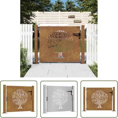 The Living Store Portail de jardin 105x80 cm acier corten conception de l'arbre - Portail De Jardin - Portails Métalliques - Portail En Acier - Portail Extérieur - Clôture (1/5)