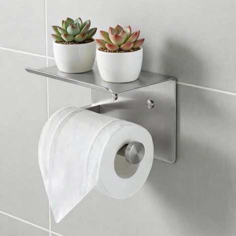 1 - Porte-Papier Toilette - Étagère De Rangement - Acier Inoxydable Antirouille Avec Fixation Adhésive Ou À Visser Pour Salle De Bain Nickel Brossé 25x12cm (1/5)