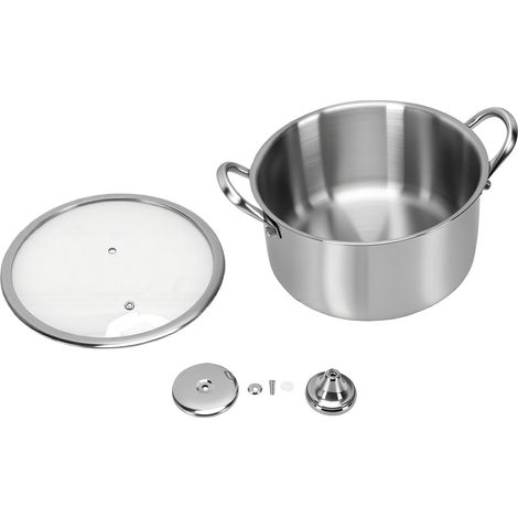 Marmite en acier inoxydable de 26 cm à triple base avec poignées anti-brûlure et couvercle en verre visible, passe au lave-vaisselle, cuisson de soupe multifonctionnelle pour cuisinière à gaz à induct (1/5)