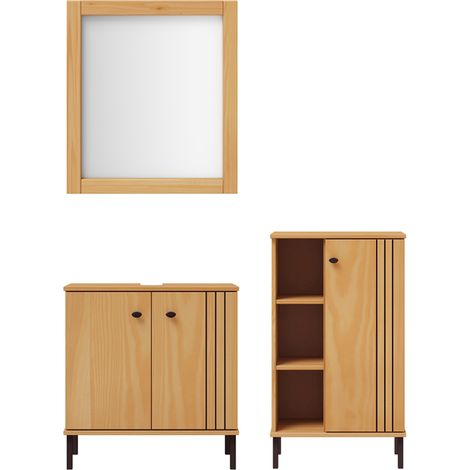 Massivholz Badmöbel Set 3-teilig Kiefer eichefarbig WILLOW-69 (1/5)
