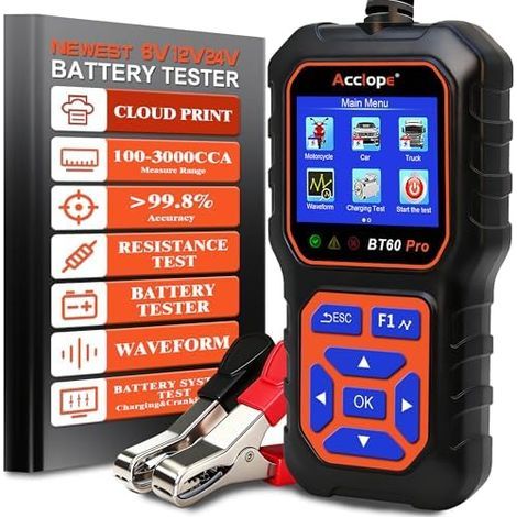 BT60 Pro Testeur de Batterie avec Impression Cloud 100-3000 CCA 6V 12V 24V AGM Lithium Gel Analyseur Numérique Alternateur Système Charge et Démarrage Voiture Moto Camions Marrine - (1/5)