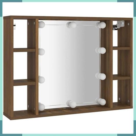 Armoire à miroir - 820447 - chêne marron - avec LED - 76 x 15 x 55 cm (1/5)