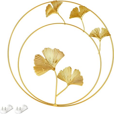 Décoration Murale En Métal - Sculpture Murale Feuilles De Ginkgo 3D - Décor Doré Pour Salle De Séjour Chambre Bureau - 1 Pièce