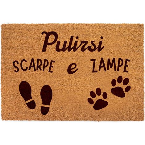 Lupia - Zerbino in fibra di cocco Naturale stampato 40x60 cm PULIRSI SCARPE E ZAMPE, Retro antiscivolo, Tappeto ingresso Decorato interno esterno, Antibatterico e Facile da Pulire, Made in Italy
