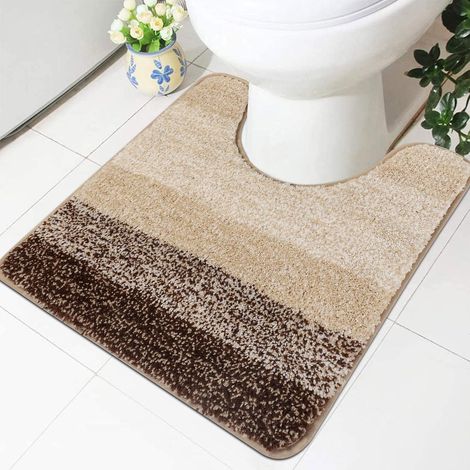 Tapis Salle De Bain Antiderapant Tapis WC Lavable en Machine 50x50cm Absorbant Moelleux Café De Bain WC Toilette Contour (1/5)
