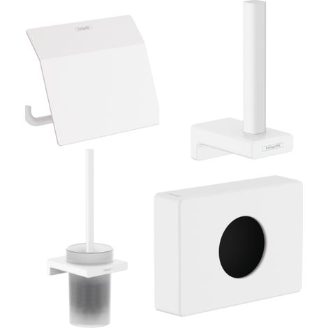 HANSGROHE Escobillero Addstoris + Portarrollos con tapa + Reserva portarrollos + Dispensador blanco mate