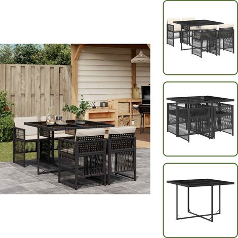 vidaXL Set de muebles jardín 5 pzas con cojines ratán sintético negro (1/5)