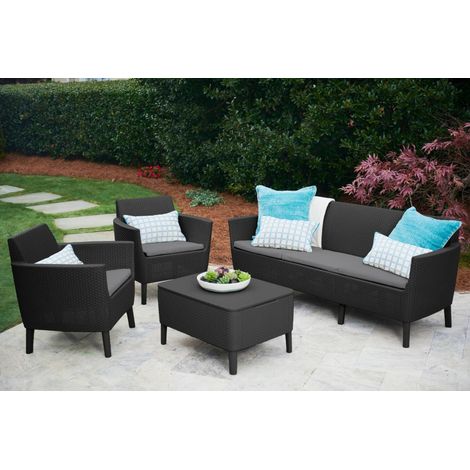 Dmora - Sofá de exterior Tufino, Sofá para jardín, Sofá para terraza, Sofá outdoor, 187x67 h76 cm, Antracita (1/4)