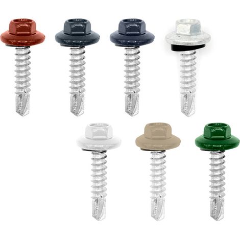 Faynot – Lot de 50 vis de fixation en plage pour support acier 5.5x25 mm – Acier laqué – Tête H avec rondelle d’étanchéité – Pour chantiers humides (1/3)
