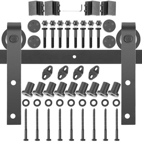 VEVOR Kit Quincaillerie Porte Double 366 cm Quincaillerie Porte Suspendue 150 kg Rail Porte Coulissante Acier Carbone 4 Cintres 6x4x30 cm Epaisseur Porte 35-45 mm pour Portes 183 cm Chambre Garages