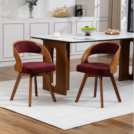 Set di 2 sedie da pranzo girevoli 360° in lino e legno, con schienale ergonomico, rosso vino (1/5)