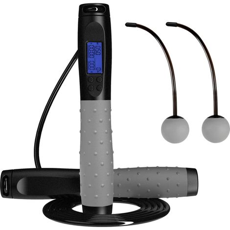 Digital jump rope with calorie counter, adjustable digital jump rope with reminder alarm for women, men, children, home or outdoor fitness (black grey) (1/5)