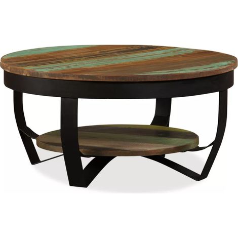 Table basse ronde bois massif recyclé et pieds métal noir Boust (1/5)