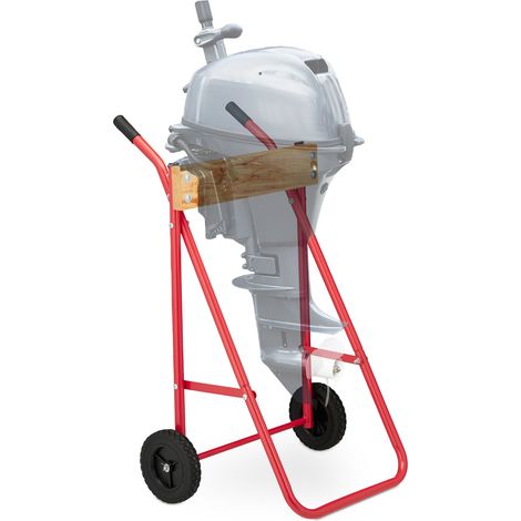 Relaxdays Supporto per Motore Fuoribordo, Carrello per il Trasporto e lo Stoccaggio, in Acciaio, fino a 100 kg, Rosso