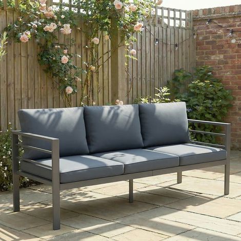 Canapé de jardin 3 places avec coussins d'assise et de dossier - canapé d'extérieur en aluminium 185L x 66l x 64H cm (1/5)